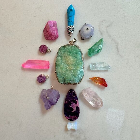 Crystal Druzy and Gemstone Pendant Lot - Picture 1 of 14